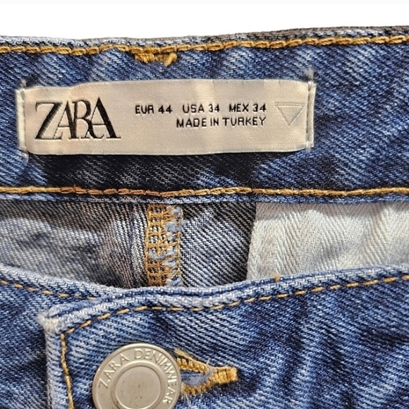 Zara Denim High Waisted Pleated Mom Boyfriend Medium Wash Cropped Jeans 34 - Picture 12 of 13